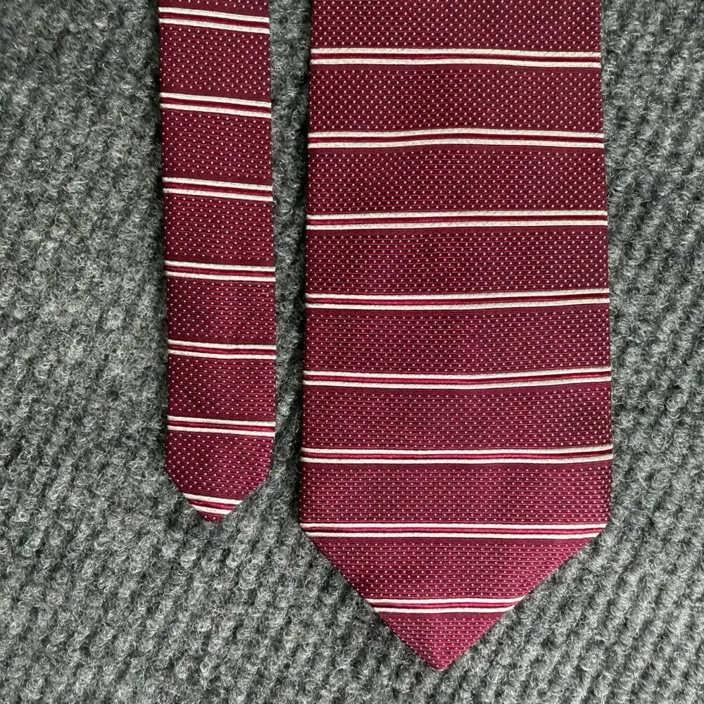 Bruno Piattelli Mens Tie 100% Italian Silk Burgundy Red Striped Necktie